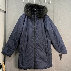 Nuage Faux Fur Lined Quilted Parka Navy Womens Jecket Size Large